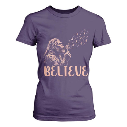 Funny Bigfoot Blowing Dandelion Flower Graphic T Shirt For Women Believe Endometrial Cancer