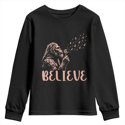 Funny Bigfoot Blowing Dandelion Flower Graphic Youth Sweatshirt Believe Endometrial Cancer