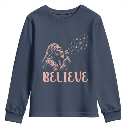 Funny Bigfoot Blowing Dandelion Flower Graphic Youth Sweatshirt Believe Endometrial Cancer