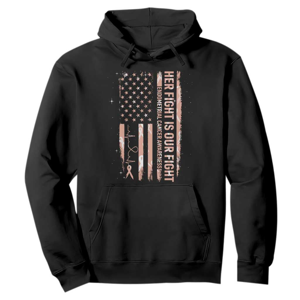 Patriotic Endometrial Cancer Support Hoodie Her Fight Our Fight