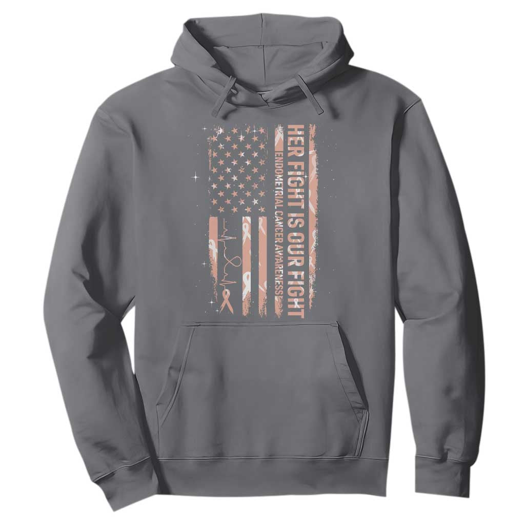 Patriotic Endometrial Cancer Support Hoodie Her Fight Our Fight