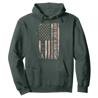 Patriotic Endometrial Cancer Support Hoodie Her Fight Our Fight