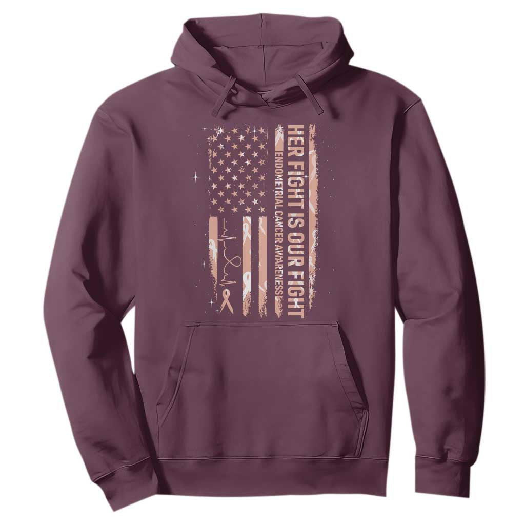 Patriotic Endometrial Cancer Support Hoodie Her Fight Our Fight