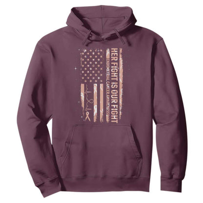 Patriotic Endometrial Cancer Support Hoodie Her Fight Our Fight