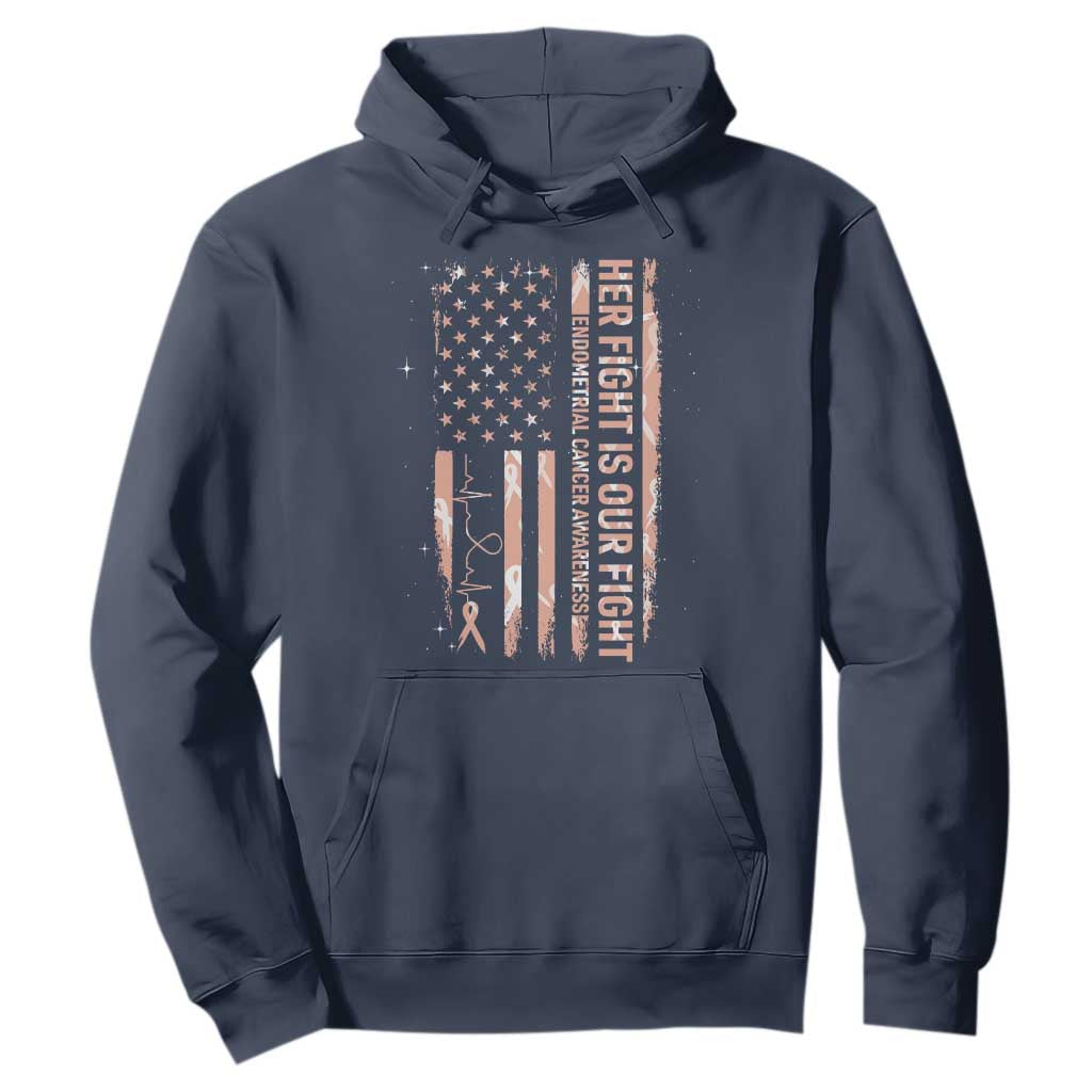 Patriotic Endometrial Cancer Support Hoodie Her Fight Our Fight