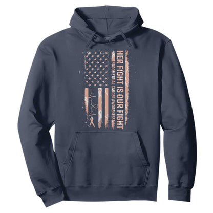 Patriotic Endometrial Cancer Support Hoodie Her Fight Our Fight