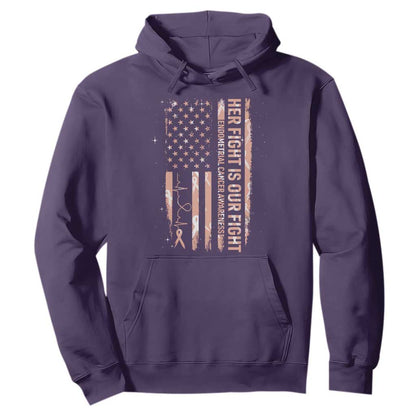 Patriotic Endometrial Cancer Support Hoodie Her Fight Our Fight