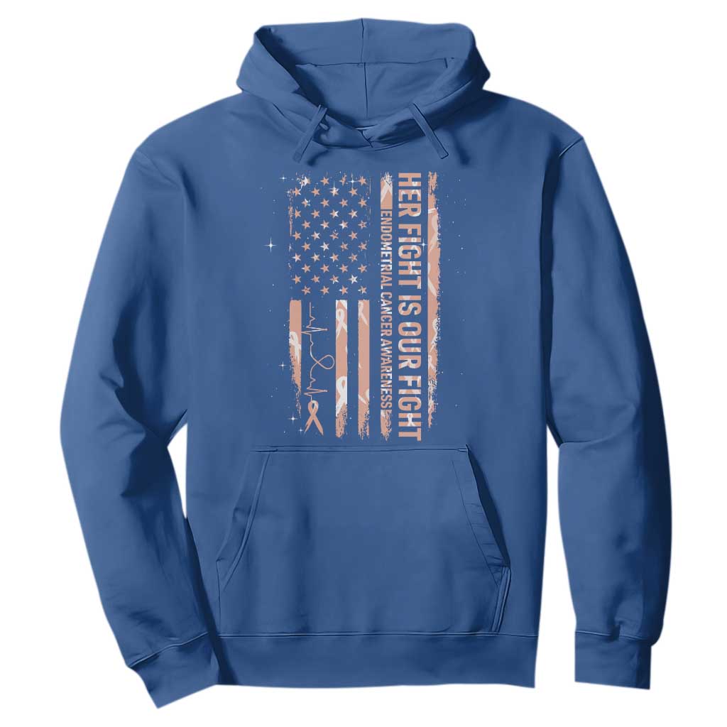 Patriotic Endometrial Cancer Support Hoodie Her Fight Our Fight