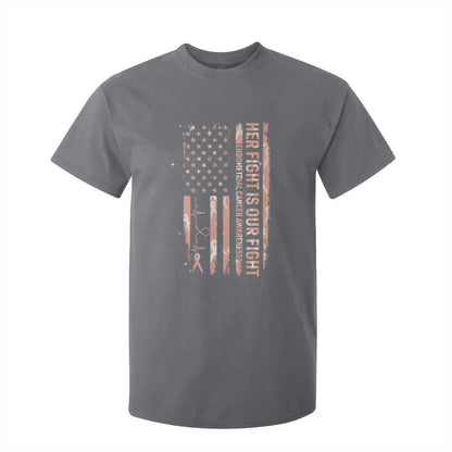 Patriotic Endometrial Cancer Support T Shirt For Kid Her Fight Our Fight