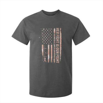 Patriotic Endometrial Cancer Support T Shirt For Kid Her Fight Our Fight