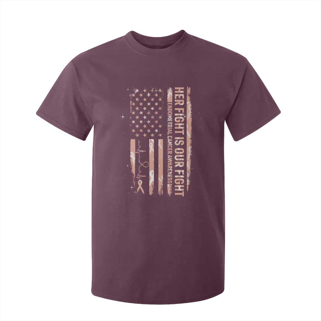Patriotic Endometrial Cancer Support T Shirt For Kid Her Fight Our Fight