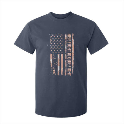 Patriotic Endometrial Cancer Support T Shirt For Kid Her Fight Our Fight