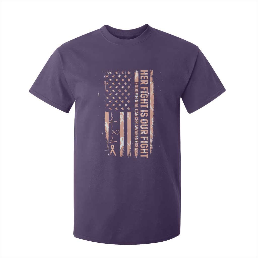 Patriotic Endometrial Cancer Support T Shirt For Kid Her Fight Our Fight