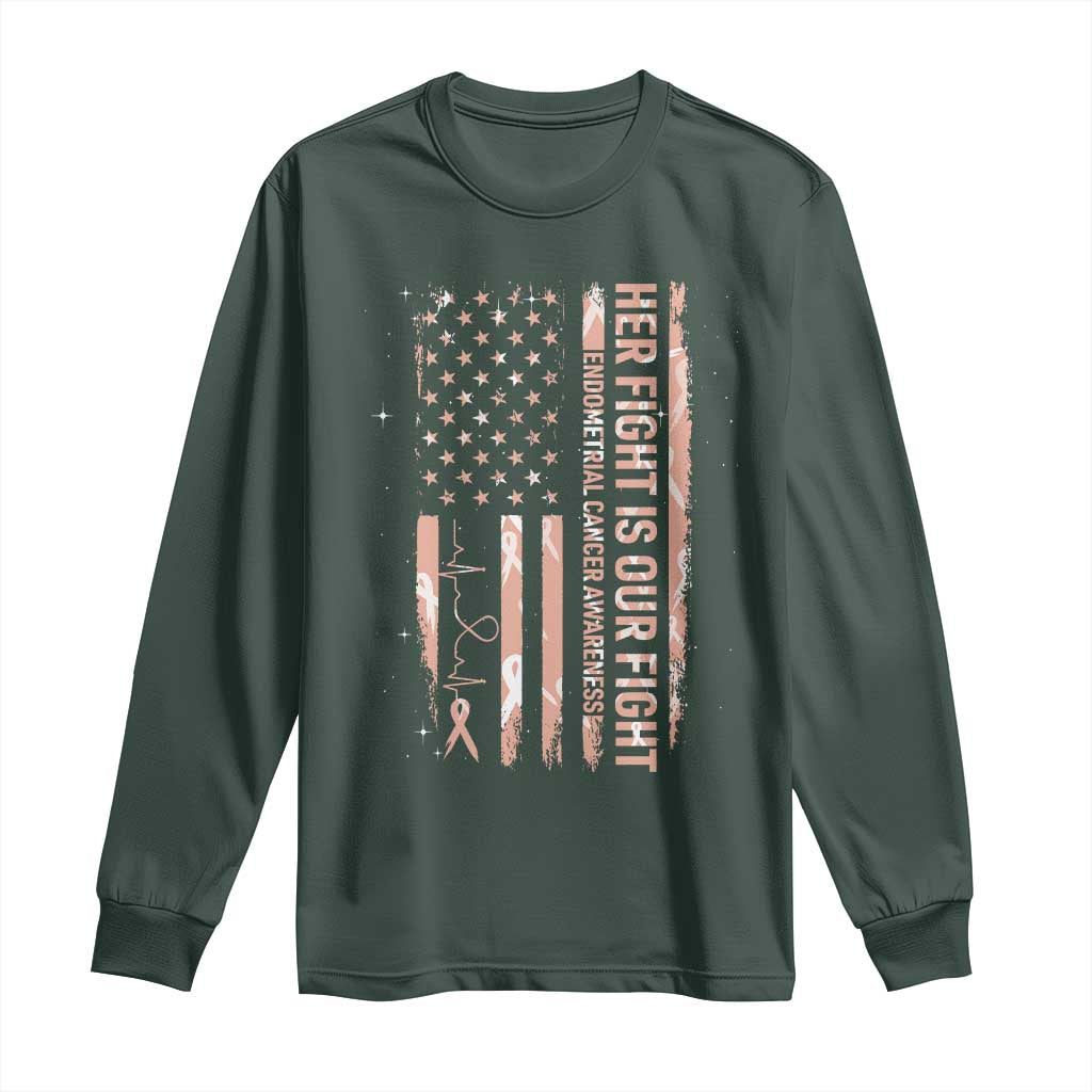 Patriotic Endometrial Cancer Support Long Sleeve Shirt Her Fight Our Fight
