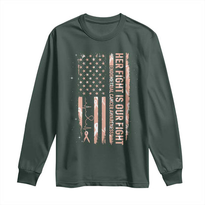 Patriotic Endometrial Cancer Support Long Sleeve Shirt Her Fight Our Fight
