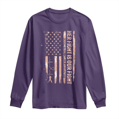 Patriotic Endometrial Cancer Support Long Sleeve Shirt Her Fight Our Fight