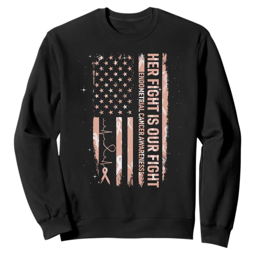 Patriotic Endometrial Cancer Support Sweatshirt Her Fight Our Fight