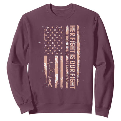 Patriotic Endometrial Cancer Support Sweatshirt Her Fight Our Fight