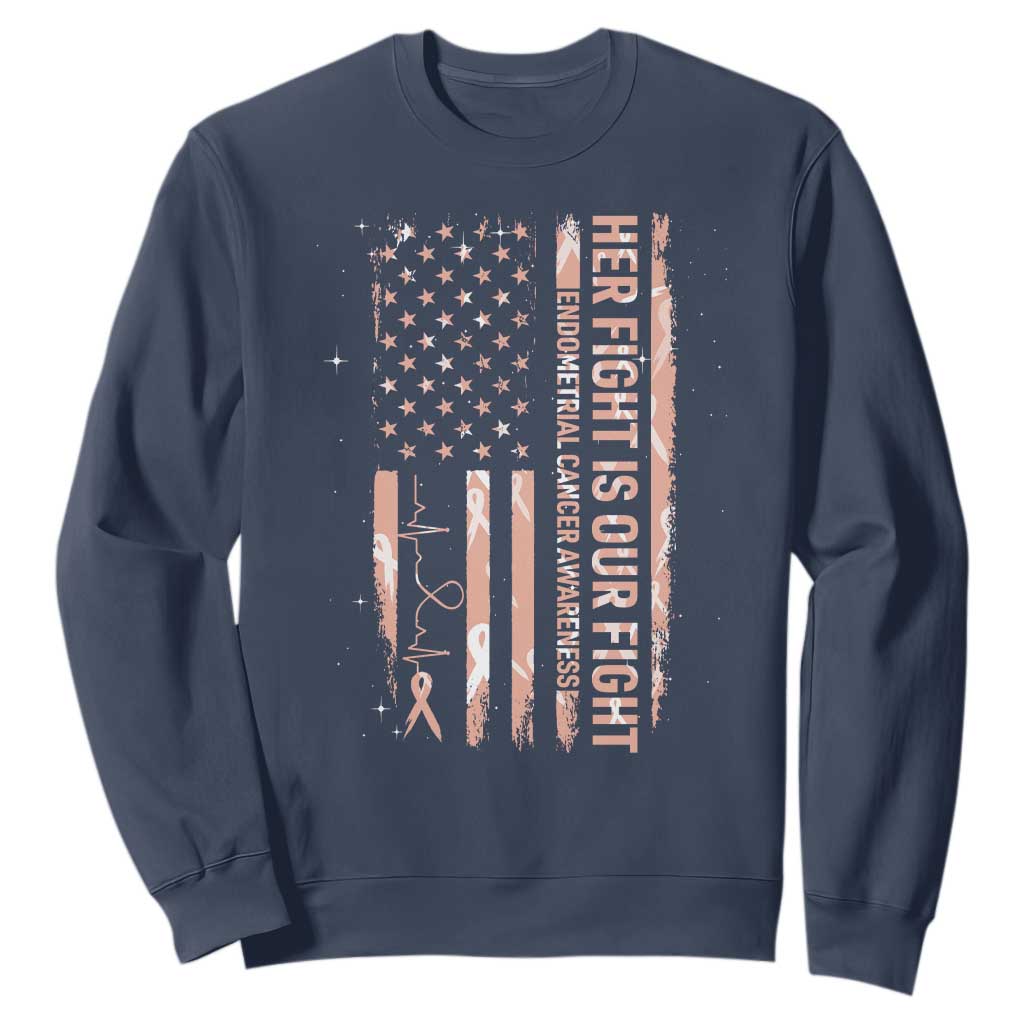 Patriotic Endometrial Cancer Support Sweatshirt Her Fight Our Fight