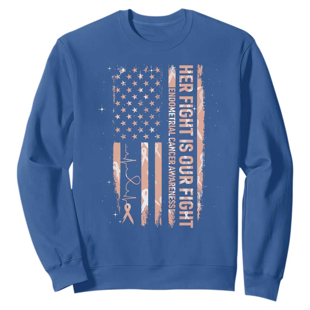 Patriotic Endometrial Cancer Support Sweatshirt Her Fight Our Fight