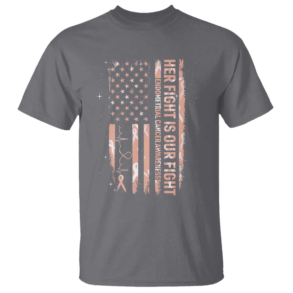Patriotic Endometrial Cancer Support T Shirt Her Fight Our Fight
