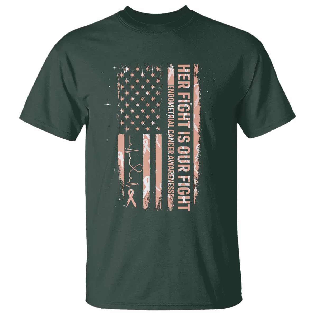 Patriotic Endometrial Cancer Support T Shirt Her Fight Our Fight