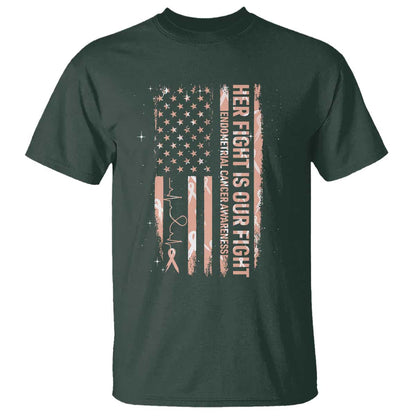 Patriotic Endometrial Cancer Support T Shirt Her Fight Our Fight