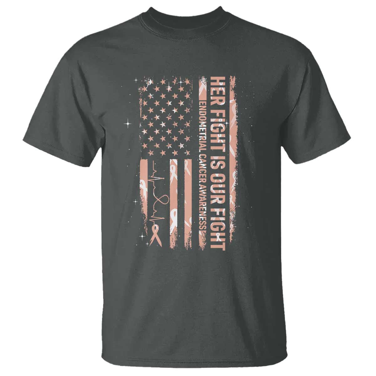 Patriotic Endometrial Cancer Support T Shirt Her Fight Our Fight
