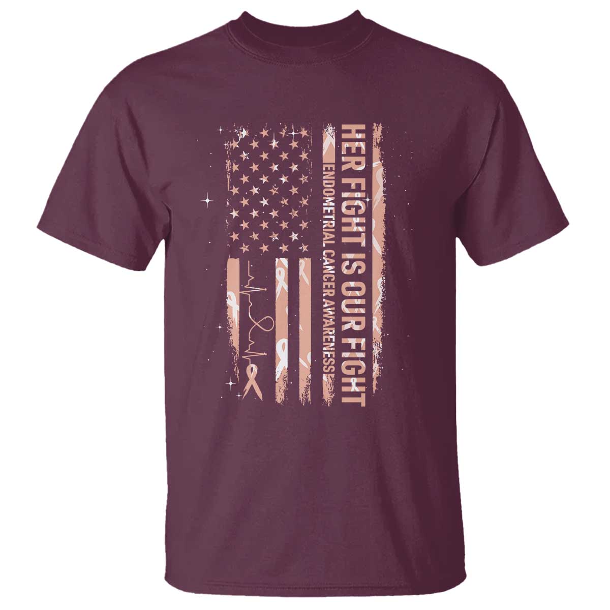 Patriotic Endometrial Cancer Support T Shirt Her Fight Our Fight