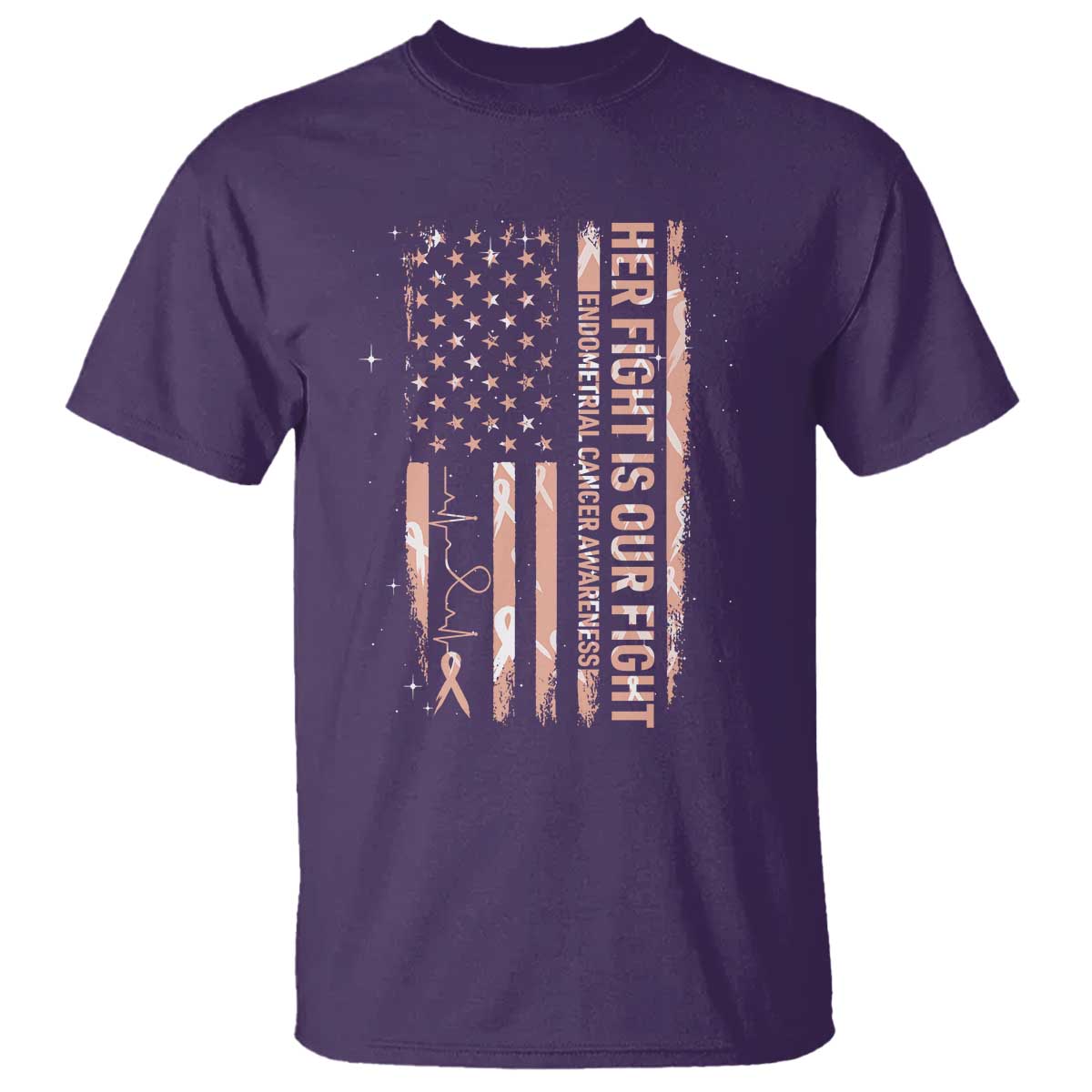 Patriotic Endometrial Cancer Support T Shirt Her Fight Our Fight