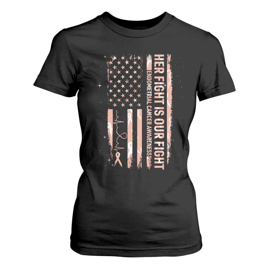 Patriotic Endometrial Cancer Support T Shirt For Women Her Fight Our Fight