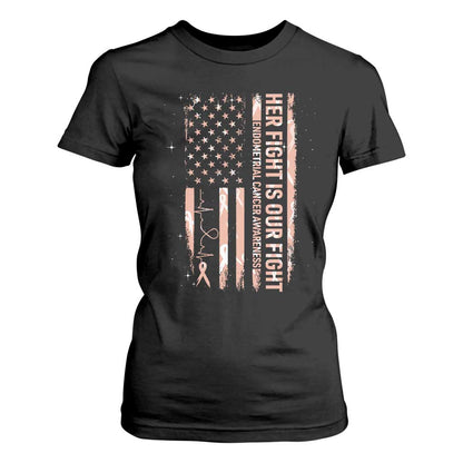 Patriotic Endometrial Cancer Support T Shirt For Women Her Fight Our Fight