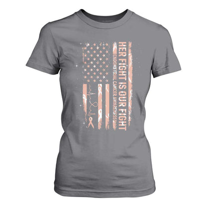 Patriotic Endometrial Cancer Support T Shirt For Women Her Fight Our Fight