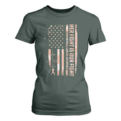 Patriotic Endometrial Cancer Support T Shirt For Women Her Fight Our Fight