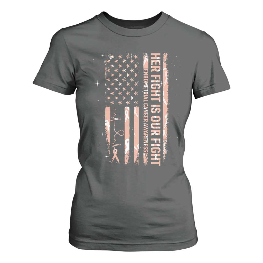 Patriotic Endometrial Cancer Support T Shirt For Women Her Fight Our Fight