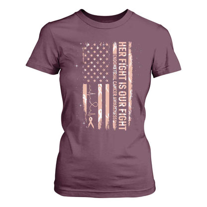 Patriotic Endometrial Cancer Support T Shirt For Women Her Fight Our Fight