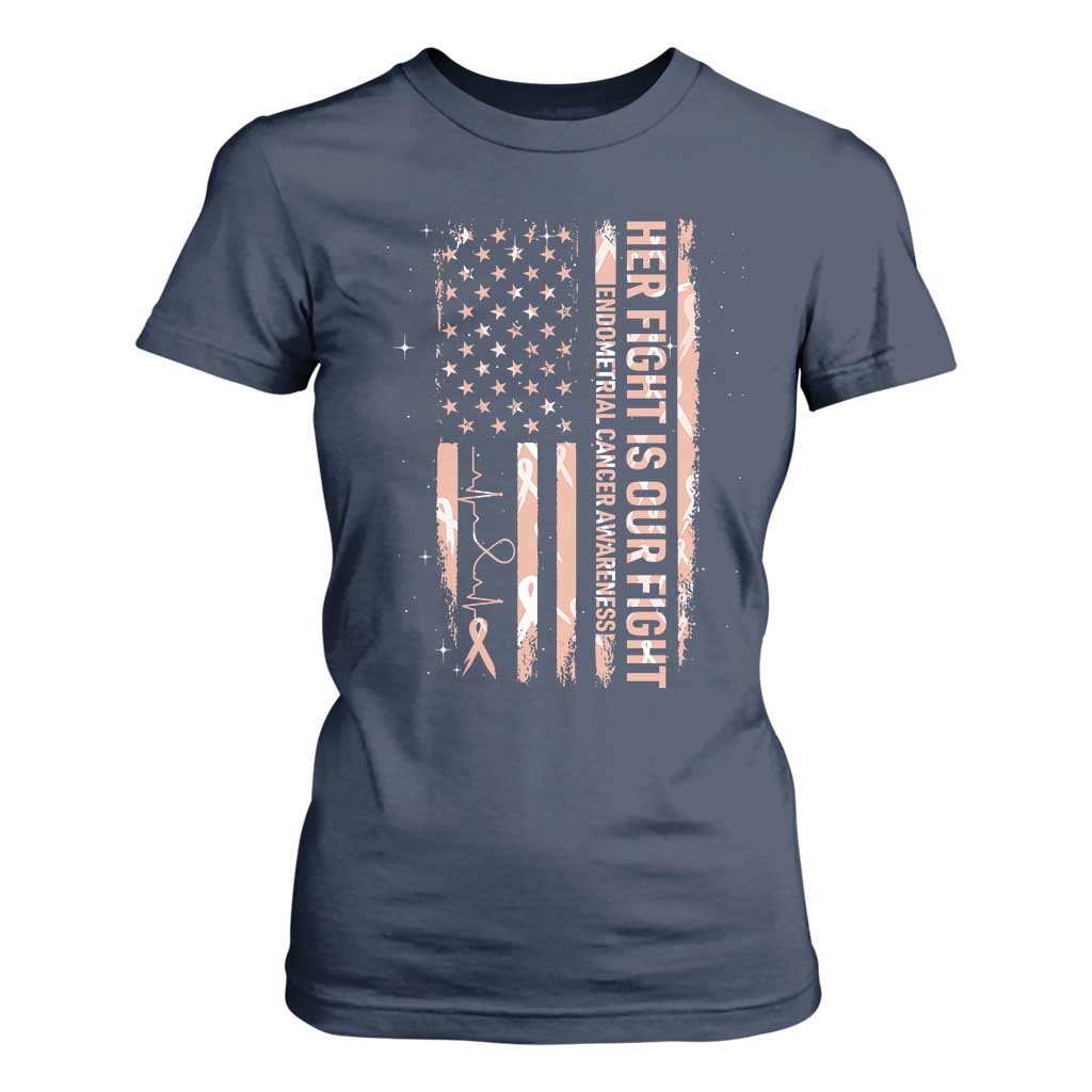 Patriotic Endometrial Cancer Support T Shirt For Women Her Fight Our Fight