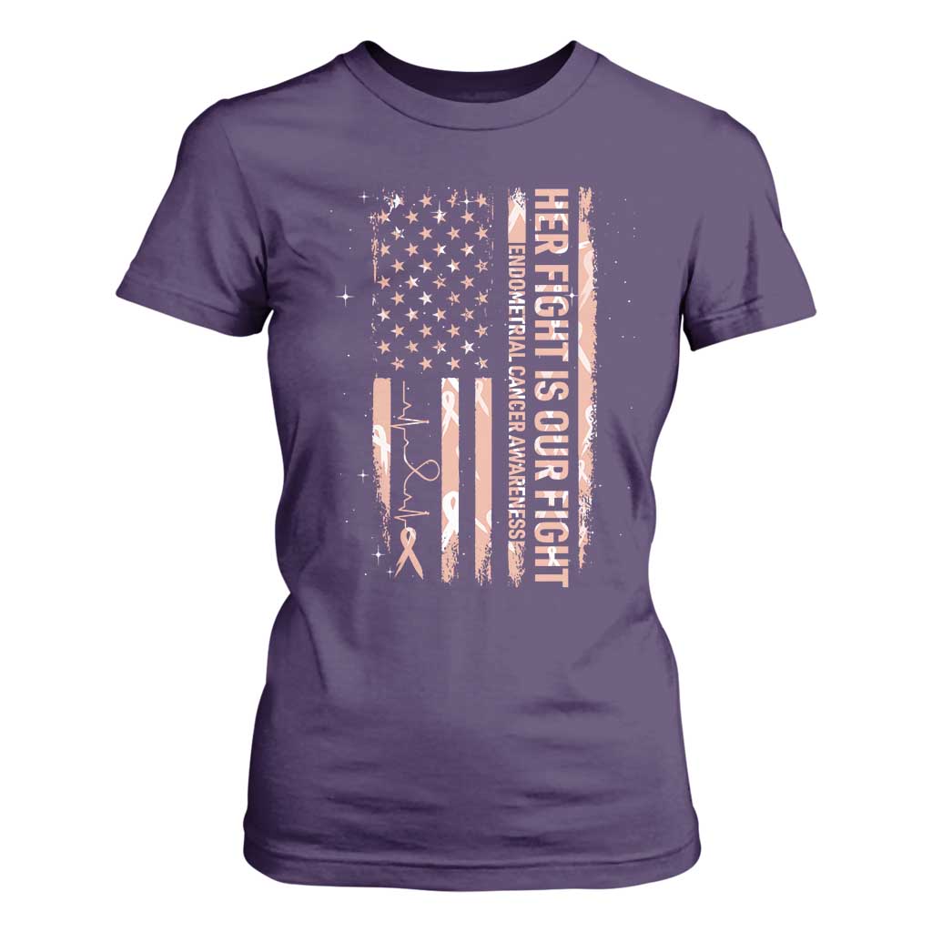 Patriotic Endometrial Cancer Support T Shirt For Women Her Fight Our Fight
