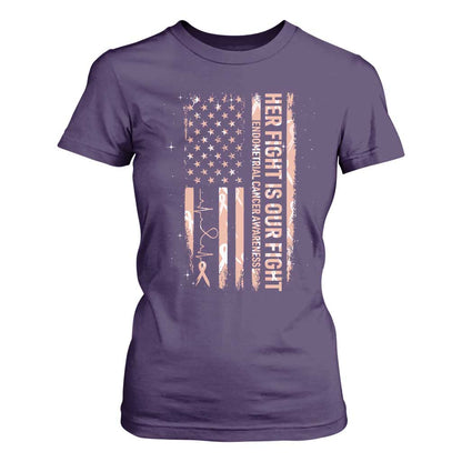 Patriotic Endometrial Cancer Support T Shirt For Women Her Fight Our Fight