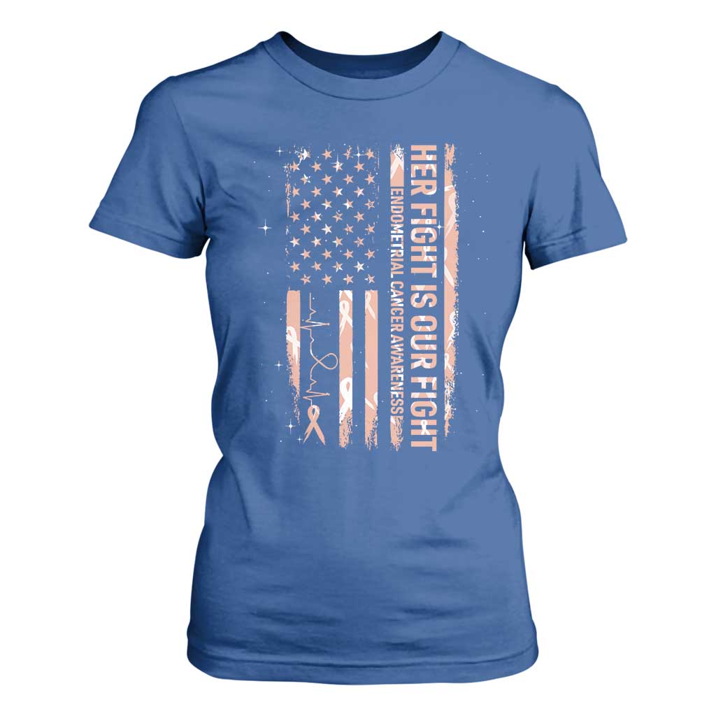 Patriotic Endometrial Cancer Support T Shirt For Women Her Fight Our Fight