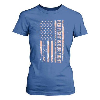Patriotic Endometrial Cancer Support T Shirt For Women Her Fight Our Fight