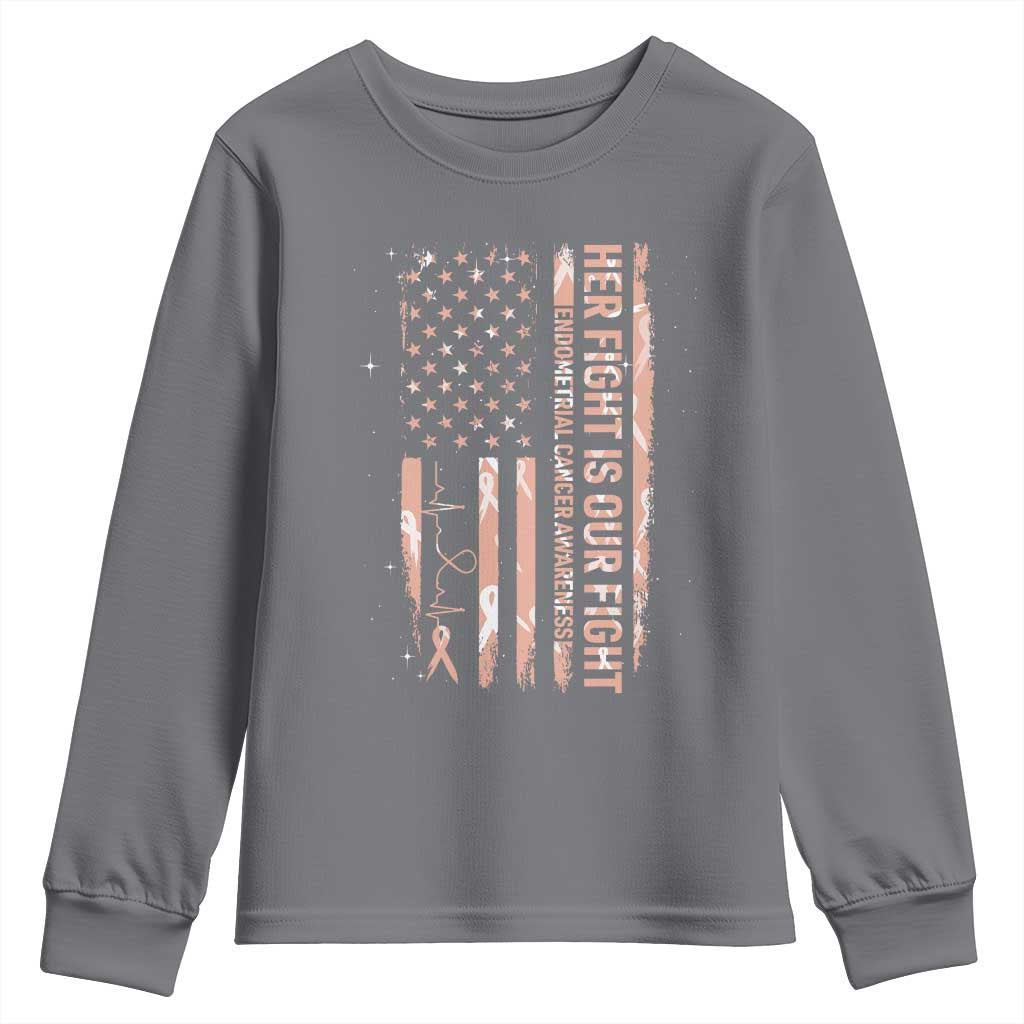 Patriotic Endometrial Cancer Support Youth Sweatshirt Her Fight Our Fight
