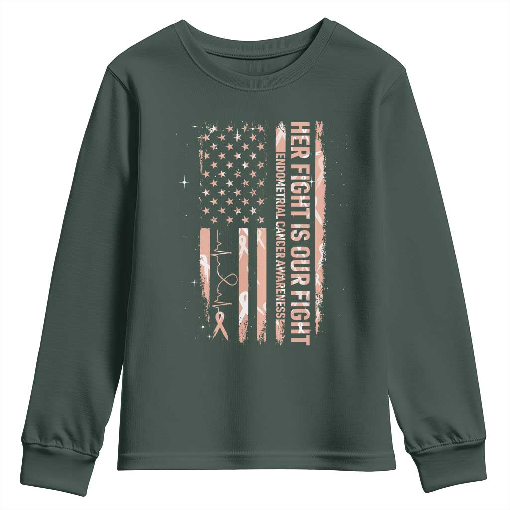 Patriotic Endometrial Cancer Support Youth Sweatshirt Her Fight Our Fight