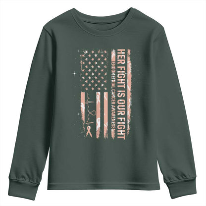 Patriotic Endometrial Cancer Support Youth Sweatshirt Her Fight Our Fight