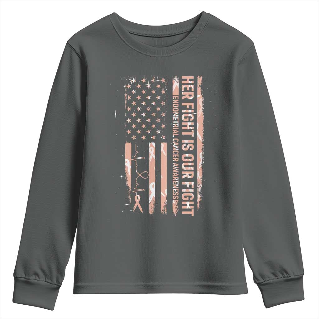 Patriotic Endometrial Cancer Support Youth Sweatshirt Her Fight Our Fight