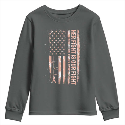 Patriotic Endometrial Cancer Support Youth Sweatshirt Her Fight Our Fight