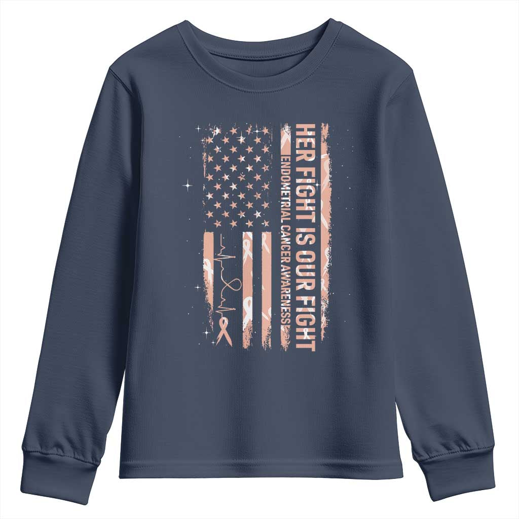 Patriotic Endometrial Cancer Support Youth Sweatshirt Her Fight Our Fight