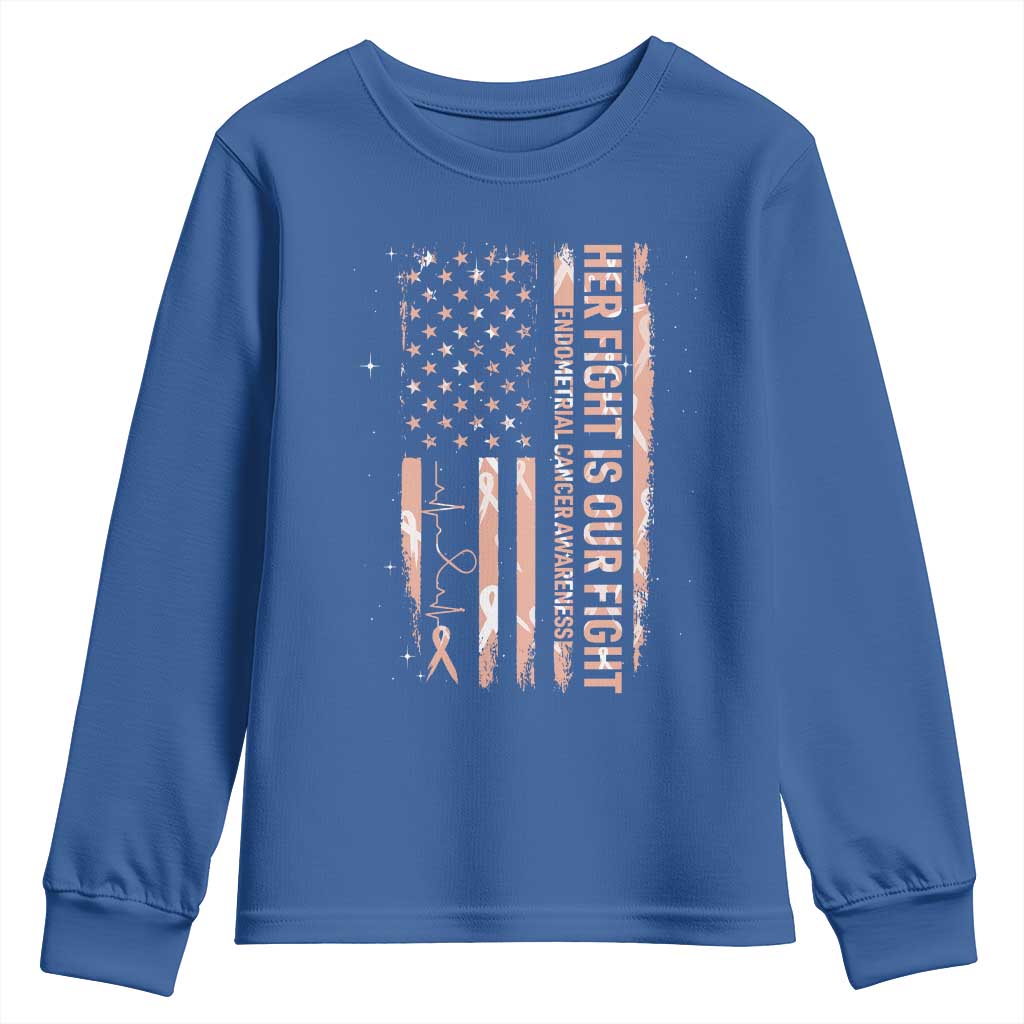 Patriotic Endometrial Cancer Support Youth Sweatshirt Her Fight Our Fight