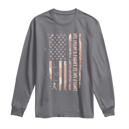 American Flag Endometrial Cancer Support Long Sleeve Shirt My Moms Fight My Fight