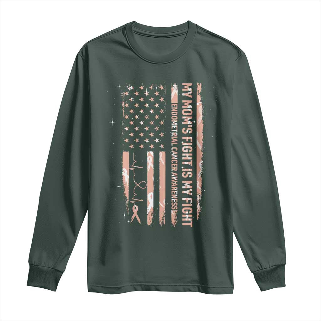American Flag Endometrial Cancer Support Long Sleeve Shirt My Moms Fight My Fight